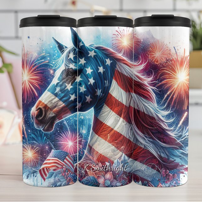 Termo Patriotic Horse Fireworks Celebration Art (Subido por el creador)
