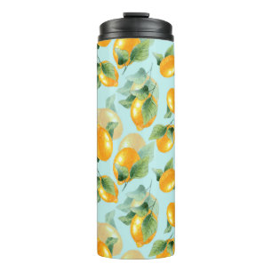 Termo Patrón acuarela con limones y hojas. Marismas