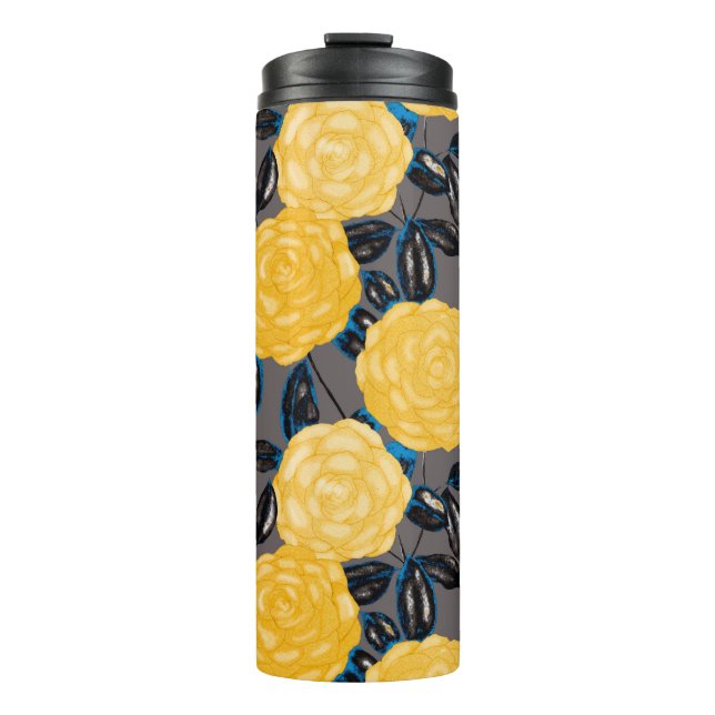 Termo Patrón acuarela sin fisuras con flores camellias. (Anverso)