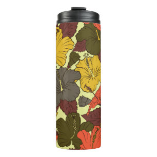 Termo Patrón acuarela transparente con flores de hibisc