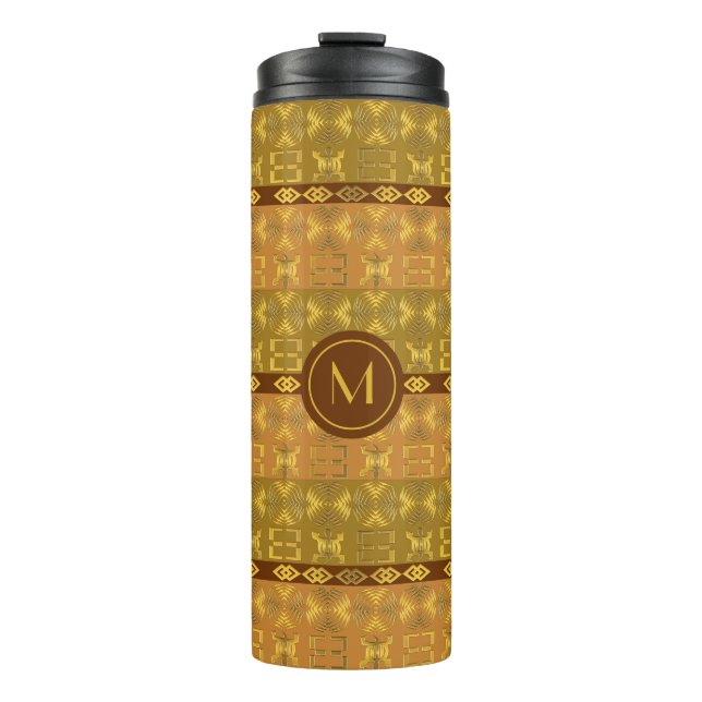 Termo Patrón africano de oro étnico. Adinkra. Tu térmico (Anverso)