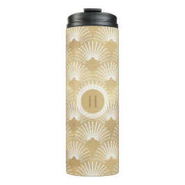 Termo Patrón Art Deco amarillo dorado y blanco.