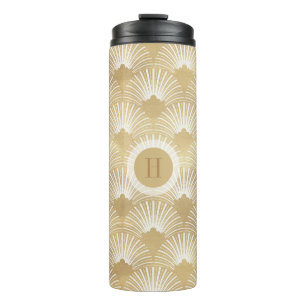 Termo Patrón Art Deco amarillo dorado y blanco.