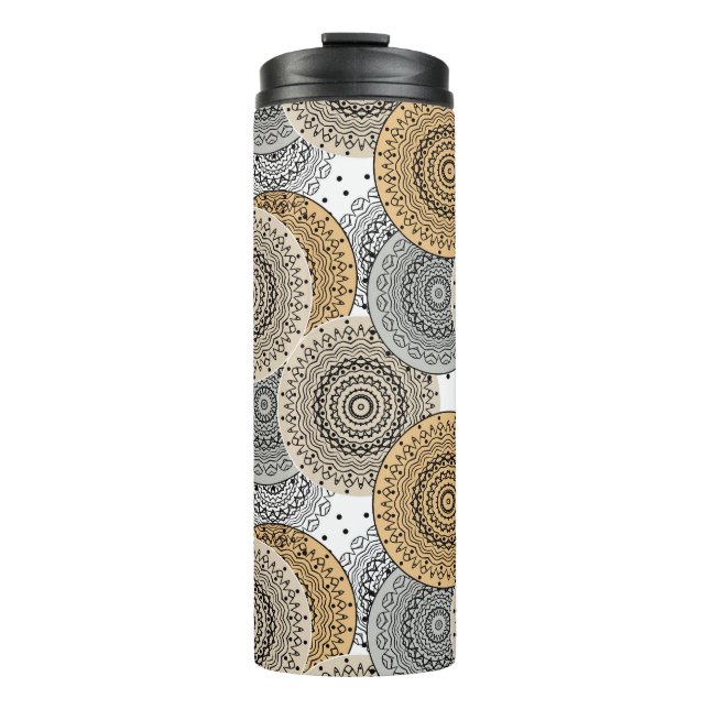 Termo Patrón beige gris mandala árabe estilo oriental (Anverso)