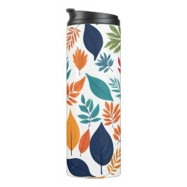 Termo Patrón botánico con hojas tropicales en blanco