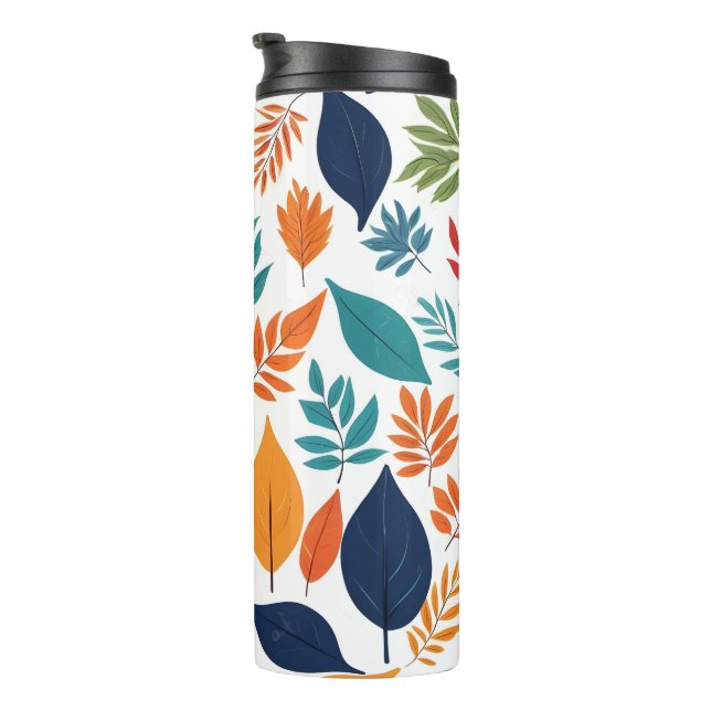 Termo Patrón botánico con hojas tropicales en blanco (Rotado hacia la derecha)