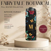 Patrón Botánico de Cuento de Hadas con Monograma e