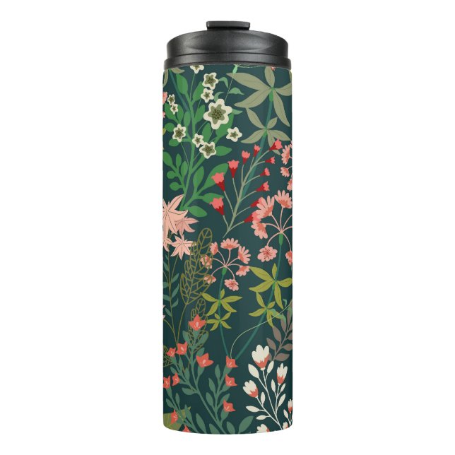 Termo Patrón Botánico de Flores Oscuras Sin Marea (Anverso)