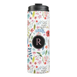 Termo Patrón botánico de flores y hojas de color