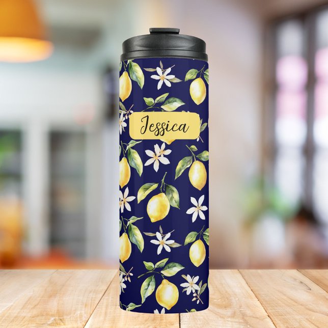 Termo Patrón botánico de fruta de limón cítrico Monogram (In situ)