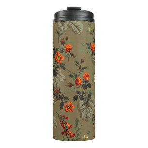 Termo Patrón Botánico de Rosa Naranja Floral Oscuro Vint
