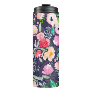 Termo Patrón botánico floral de acuarela y sin soldadura