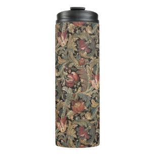 Termo Patrón Botánico Floral Vintage Oscuro Malhumorado