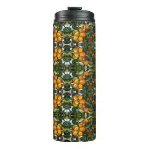 Termo Patrón Botánico Verde de Naranja Cítrica Vintage