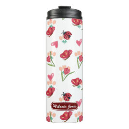 Termo Patrón cardíaco de garabato, mariposa y tulipán