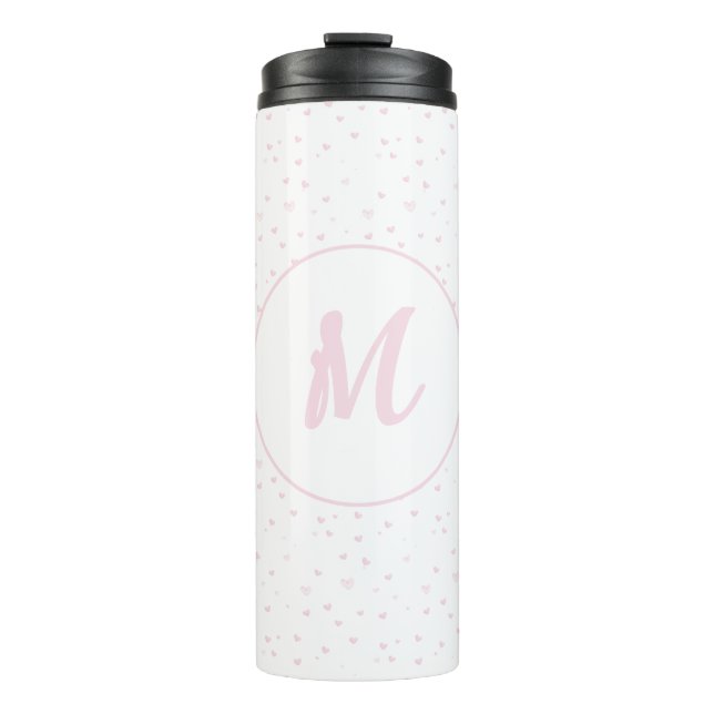 Termo Patrón cardíaco rosado Girly Romántico Monogramado (Anverso)