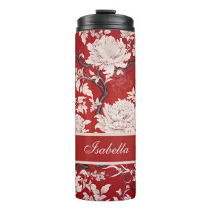 Termo Patrón Chinoiserie floral rojo y blanco personaliz