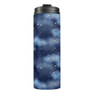 Termo Patrón cielo azul oscuro de las estrellas de oro p