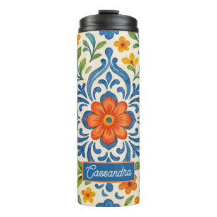 Termo Patrón clásico de arte floral de la etnia mediterr