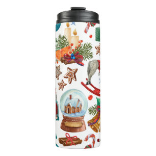 Termo Patrón con adornos de Navidad vintage, juguete y