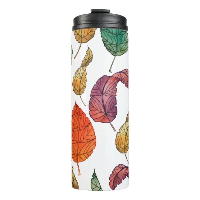 Termo Patrón con hojas de otoño sobre fondo blanco,  (Anverso)
