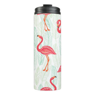 Termo Patrón con ornamentos de flamingo rosado en un gru