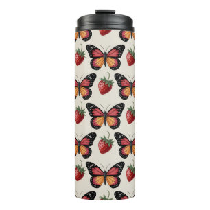 Termo Patrón continuo de mariposas y fresas