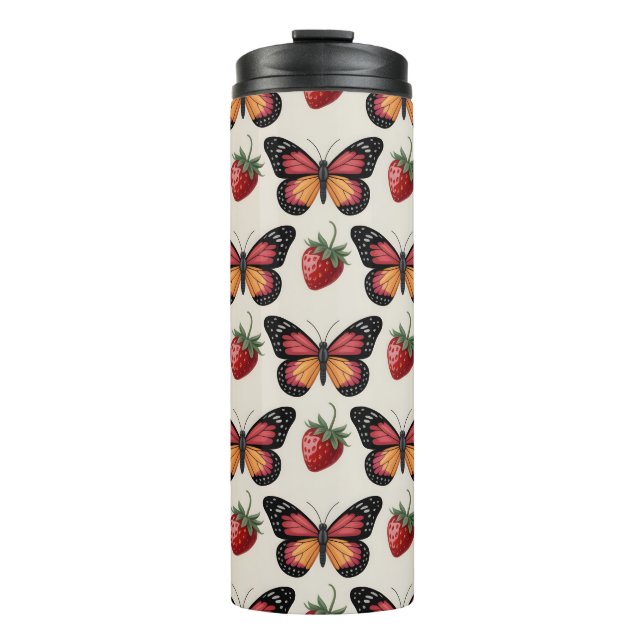 Termo Patrón continuo de mariposas y fresas (Anverso)