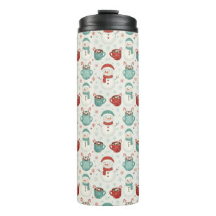 Termo Patrón continuo de Navidad con muñeco de nieve y c