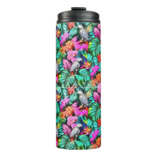 Termo Patrón continuo de superficie de selva con loros g