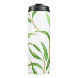 Termo Patrón de acuarela de eucalipto sobre blanco