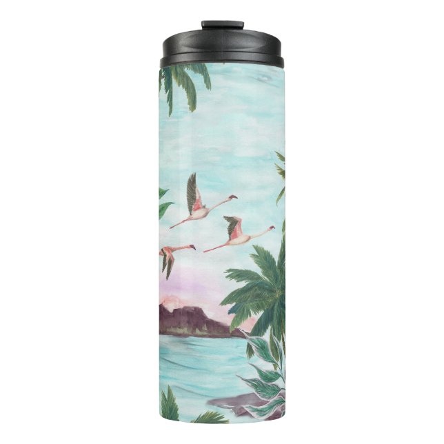 Termo Patrón de acuarela de Flamingo en el paisaje de Ha (Anverso)