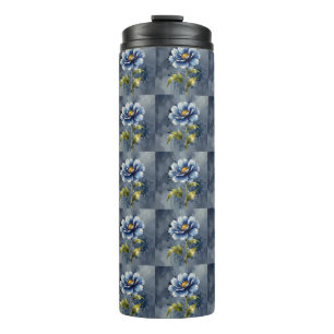 Termo Patrón de acuarela de flores azules
