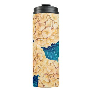 Termo Patrón de acuarela de hidrangea, amarillo y azul