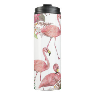 Termo Patrón de acuarela de hojas tropicales de flamengo