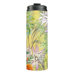 Termo Patrón de acuarela floral de fondo amarillo