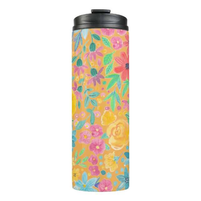 Termo Patrón de acuarela floral en amarillo (Anverso)