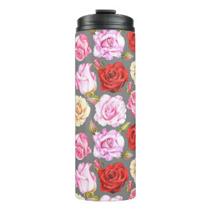 Termo Patrón de acuarela sin fisuras con rosas. Sin mar