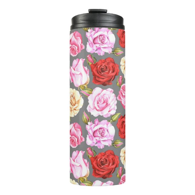 Termo Patrón de acuarela sin fisuras con rosas. Sin mar (Anverso)