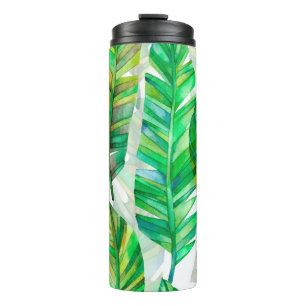 Termo Patrón de acuarela sin foco de hojas tropicales.
