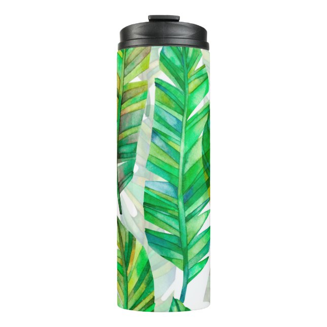 Termo Patrón de acuarela sin foco de hojas tropicales.  (Anverso)