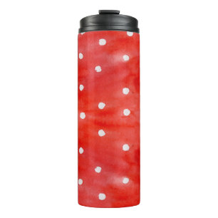 Termo Patrón de acuarela sin foco puntos de polka rojo