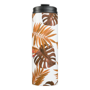 Termo Patrón de acuarela transparente con hojas tropical