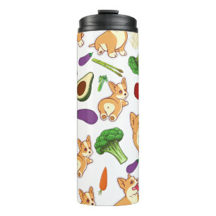 Termo Patrón de alimentos de corgi y verduras