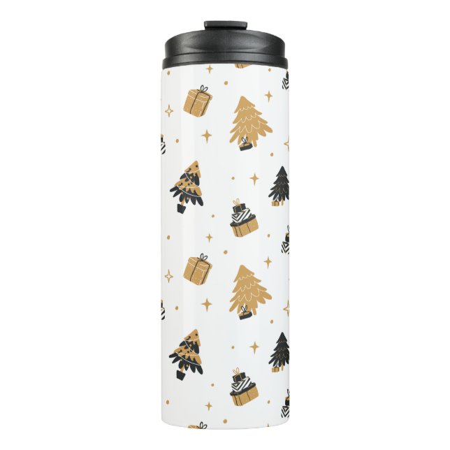 Termo Patrón de árbol de Navidad negro dorado (Anverso)
