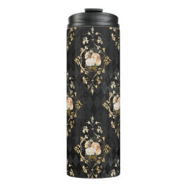 Termo Patrón de arlequín floral negro y dorado vintage