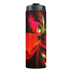 Termo Patrón de arte abstracto rojo verde floral moderno