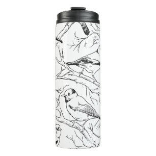 Termo Patrón de arte lineal de aves norteamericanas mini