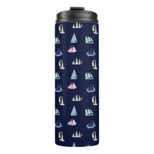 Termo Patrón de barco de vela Pastel en azul de medianoc