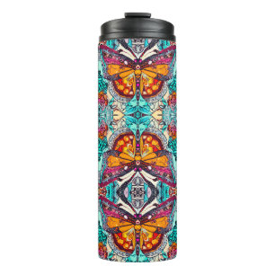 Termo Patrón de batik de mariposa y medallón en Naranja